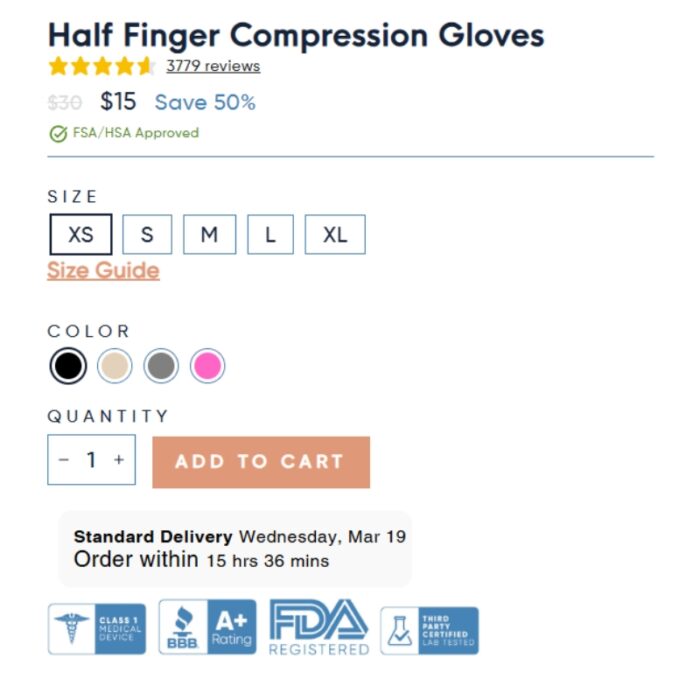 Copper Compression Half Finger Compression Gloves - Image 2